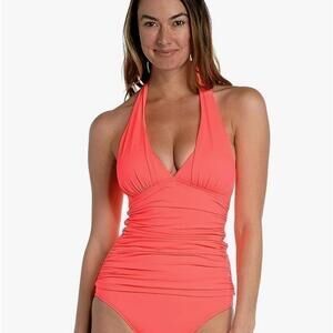 LA BLANCA Tankini Top Island Goddess Halter Top - Hot Coral, swimsuit suit New 6
